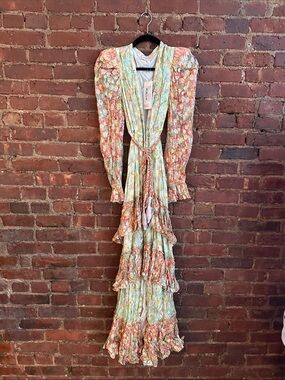 Rococo Sand Floral Tiered Maxi Dress in Mint & Coral